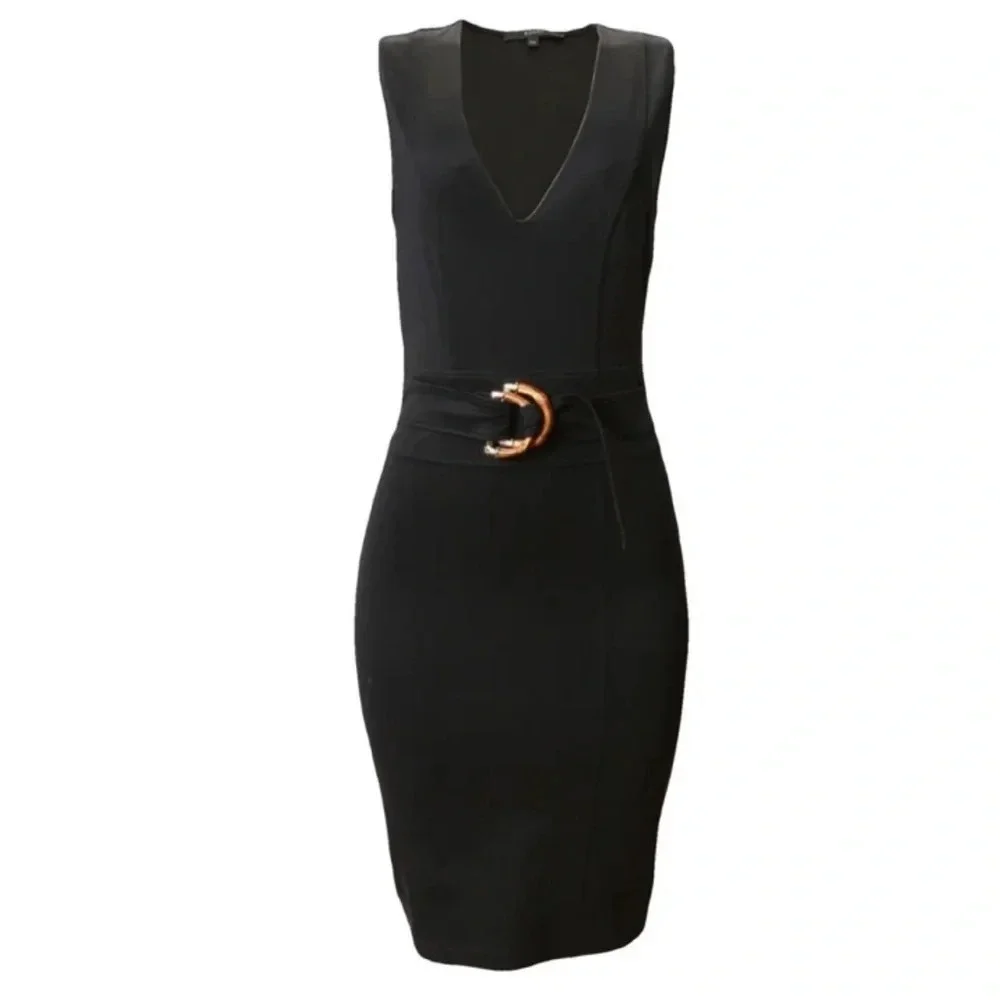 GUCCI Fitted Sleeveless V-neck Bamboo Belted Sheath Dress Black Luxury Size M - Picture 12 of 12